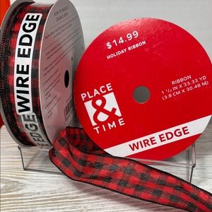 Place & Time Red and Black Plaid Wire Edge Ribbon